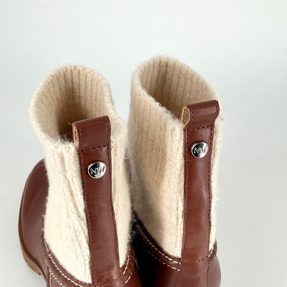 Nine West Size 7.5  Brown Leather Knit Lug Sole Ankle Boots Popit Stacked Heel - Picture 10 of 16